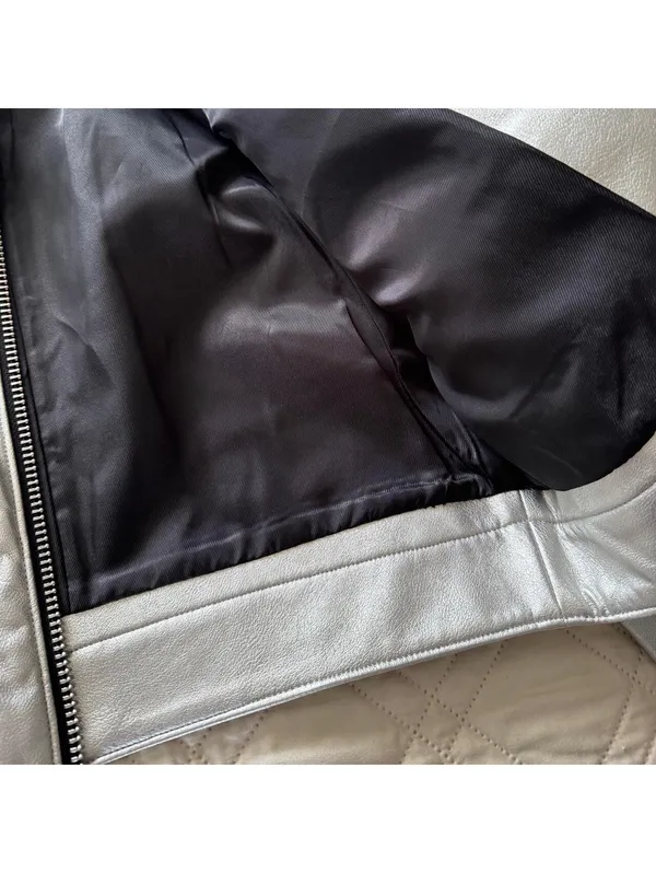 Mango silver cropped faux leather jacket - Image 7