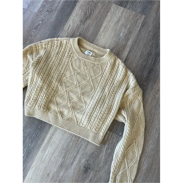 Cotton On Cream Cable Knit Cropped Sweater Fisherman Pullover Womens Size Medium - Image 7
