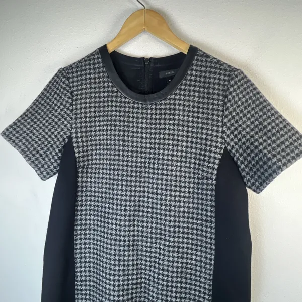 J. Crew Houndstooth Mini Shift Dress Wool Leather Women’s 10 wedding guest - Image 5