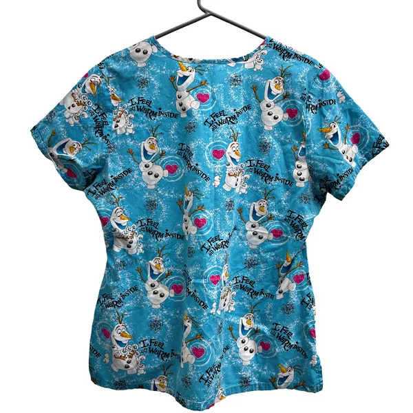 Disney Frozen Olaf Snowman I Feel All Warm Inside Scrub Top XL Character Peds - Image 3
