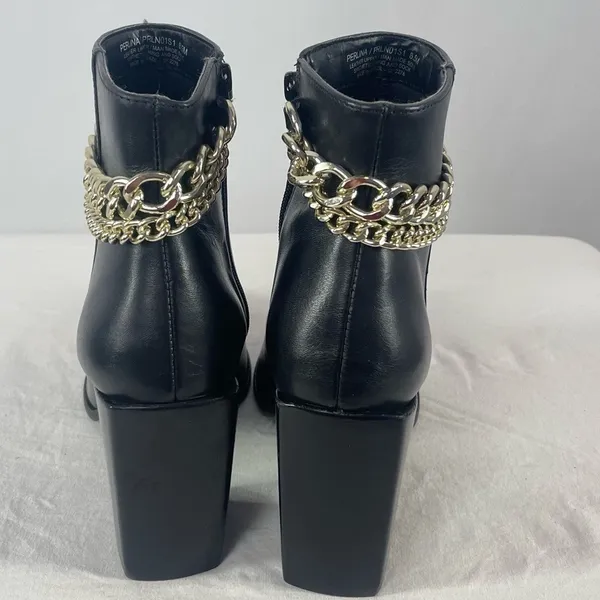 Steve Madden Perlina Bootie Leather Gold Chain‎ Boot in Black Size 8.5 - Image 6