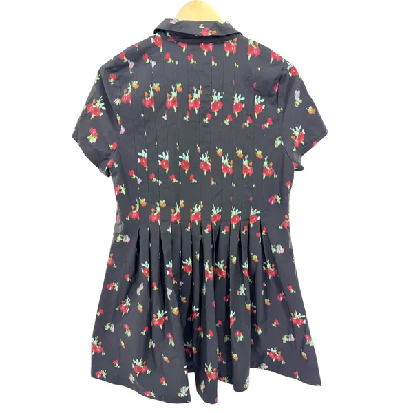 Hill House The Rosalind Dress Black Ikat Floral Taffeta Pintuck Pleated‎ Small - Image 7