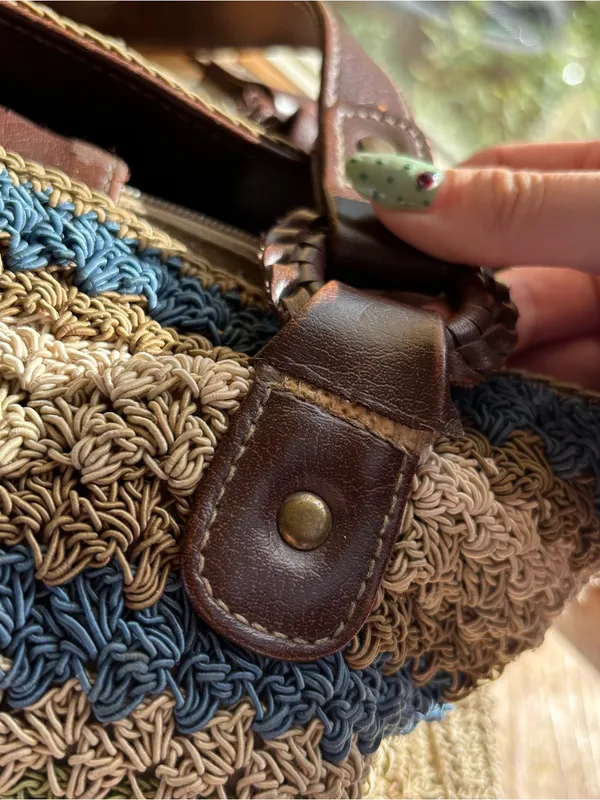 Woven Crochet Striped Shoulderbag Blue - Image 5