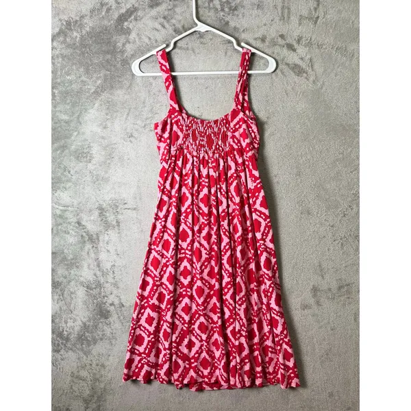 Fresh Produce‎ Pink Red Geometric Print Sundress Flowy Empire Waist Summer XS - Image 3