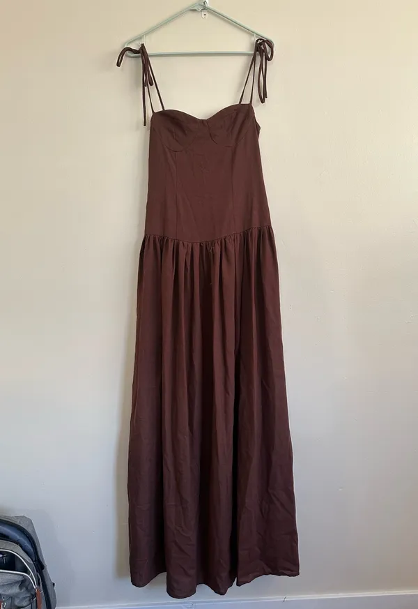 NWOT Peppermayo Giovanna Linen Maxi Dress - Chocolate Drizzle Size S - Image 3