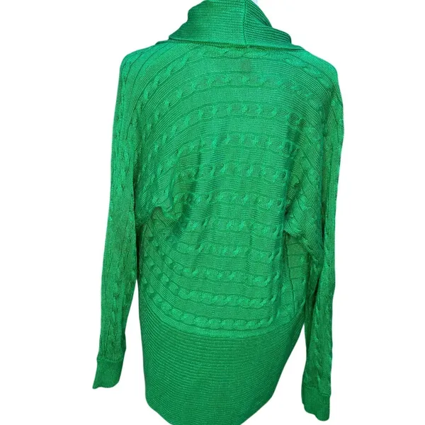 Lauren Ralph Lauren Sweater Cardigan Womens M Green Cable Knit Open Front Preppy - Image 3