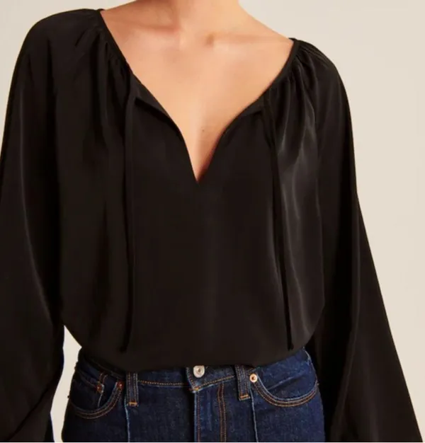 Abercrombie & Fitch Black Tie Front Blouse with Sailor Collar - Image 2