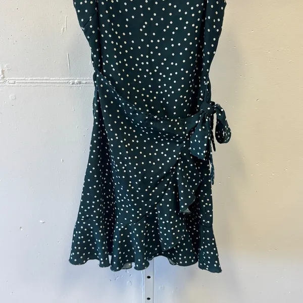 Princess Polly Teal Green Polka Dot Mini Dress Faux Wrap Ruffle Hem Size 2 US - Image 4