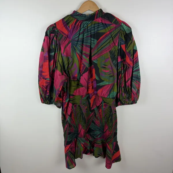 Farm Rio Tropical Palm‎ Leaf Smocked Puff Sleeve Mini Dress XL Vacation Resort - Image 4