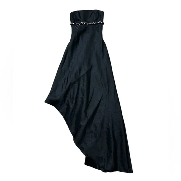 Vintage Cache Strapless Beaded Asymmetric Prom Dress Lace Up Back Evening Party - Image 2