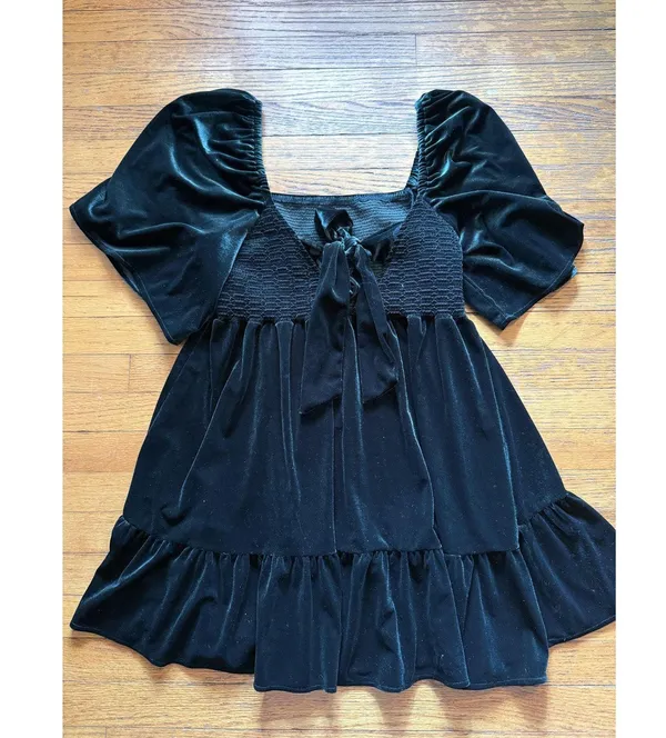 Chelsea & Violet Dress Womens XL Green Velvet Puff Sleeve Smocked Babydoll New - Image 10