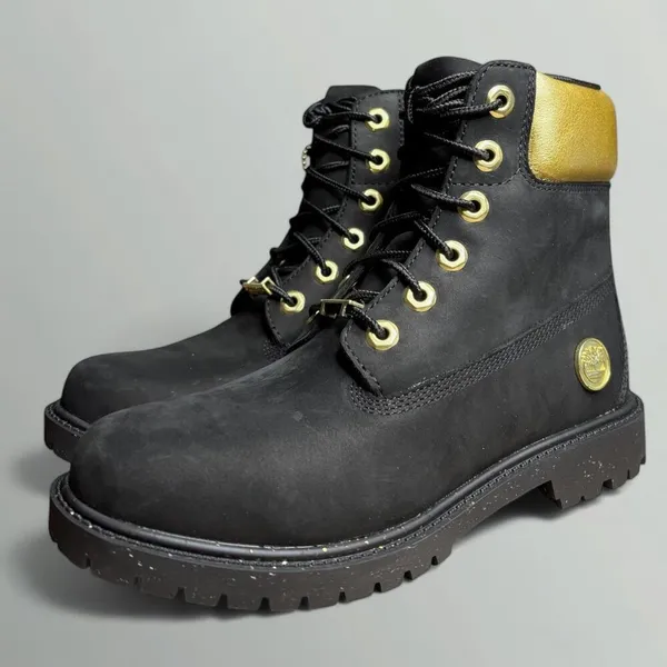 Timberland 6” Heritage Waterproof Nubuck Cupsole Boots in Black/Gold - Image 6
