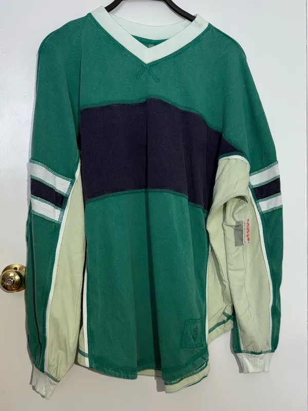 NWT FP Movement by Free People Green Navy Cream Rugby Embroidered Sweatshirt - Image 2