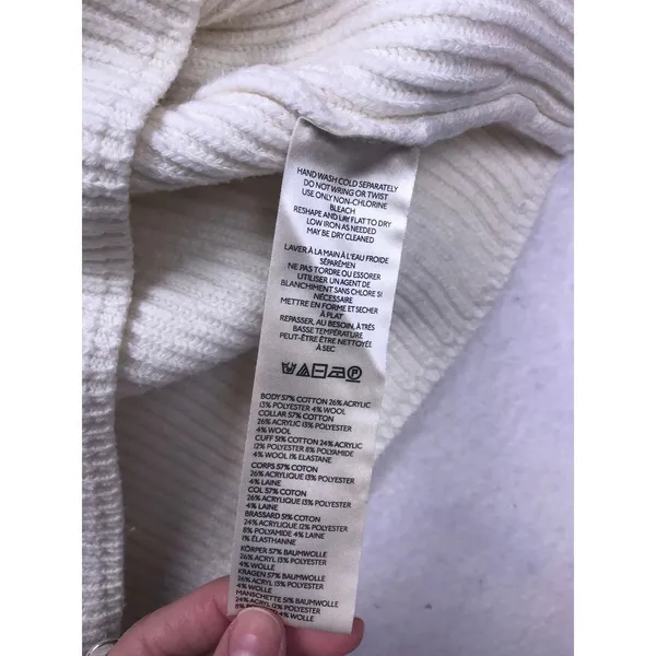 Maeve Anthropologie Ivory Ribbed Mock Neck Balloon Sleeve‎ Sweater Medium - Image 3