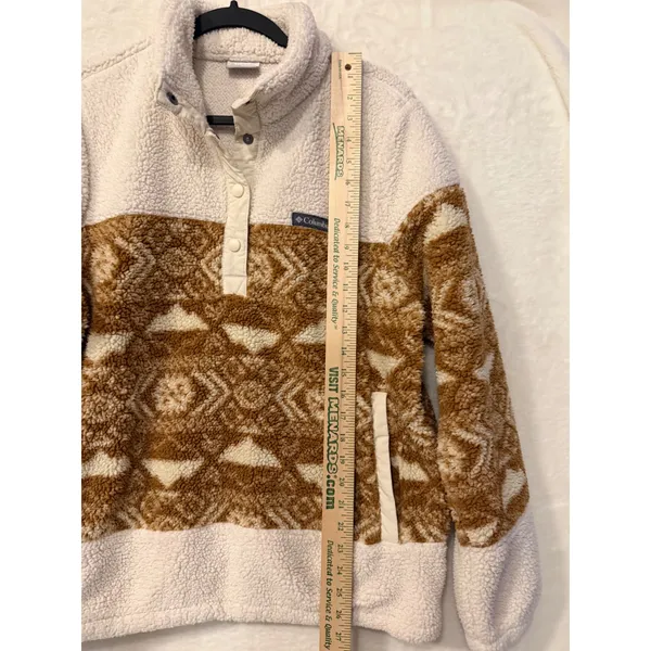 Columbia Sherpa Fleece Pullover Womens XL Southwestern Aztec Snap Neck Brown - Image 4