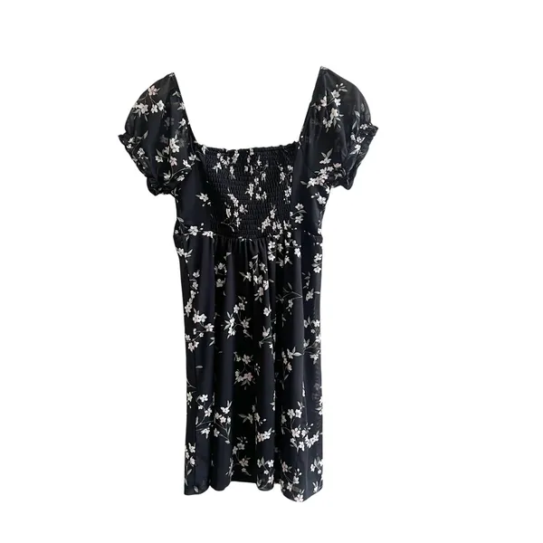 Hollister Mini Dress Womens Small Black White Floral Tie-Front Short Milkmaid - Image 6