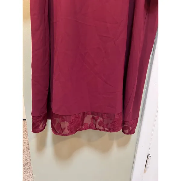 Women's Plus Size 3XL Midi Dress Burgundy Lace Sleeves Hem Scoop Neck 3/4 Sleeve - Image 4
