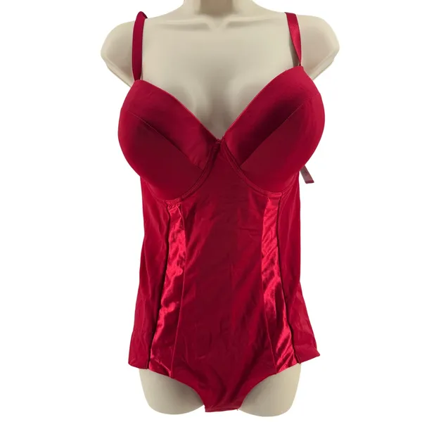 Ashley Stewart Racing Red Satin Panel Medium Control Shapewear Bodysuit Women 1X - Image 2