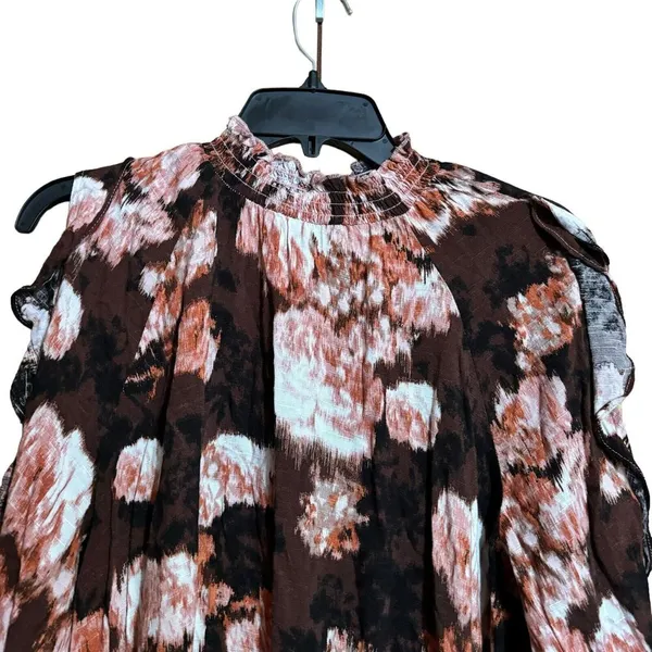 Maurices Top Large Multicolor Abstract Boho Mock Neck Cold Shoulder Ruffles - Image 2