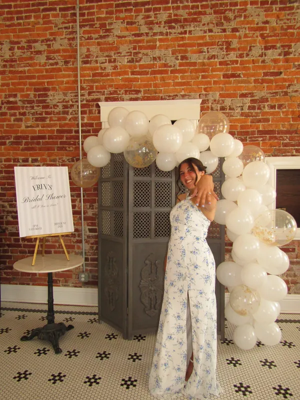 Azazie Rue Blue Vintage Floral A-Line Halter Chiffon - Image 2