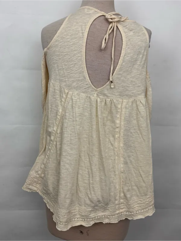 Free People Fast Times Cold Shoulder Top XS xsmall (Neutral) embroidered beaded - Image 4