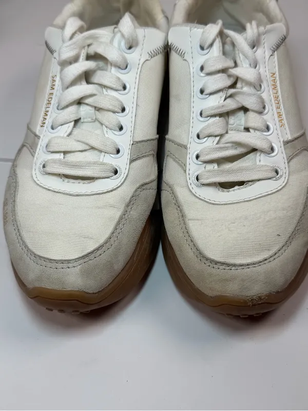 Sam Edelman Layla Sneakers Women 8 White Canvas Suede Platform Casual - Image 5