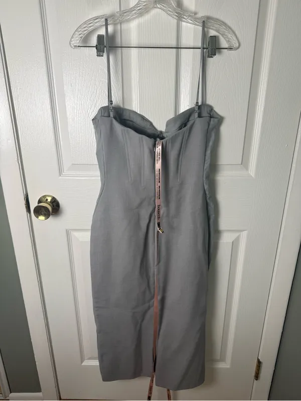 House of CB KIKI Light Grey Mesh Panelled Bodycon Midi Dress M - Image 7
