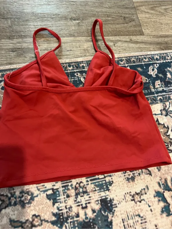 Abercrombie Twist Front Spaghetti Strap Crop Top - Rustic Red - Image 8