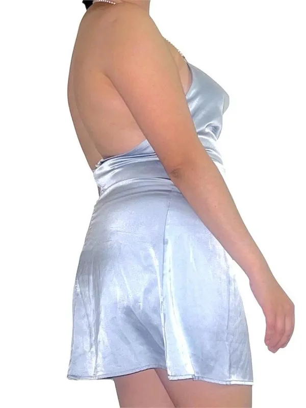 Blue satiny mini dress - Image 2