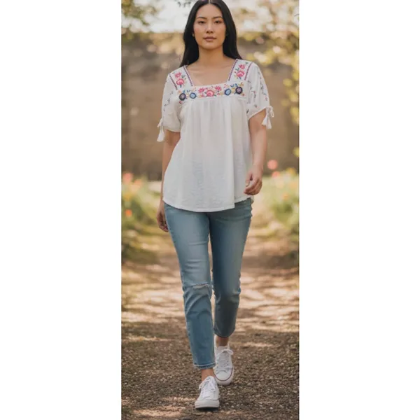 Time and Tru Embroidered White Short Sleeve Top size S NEW - Image 9