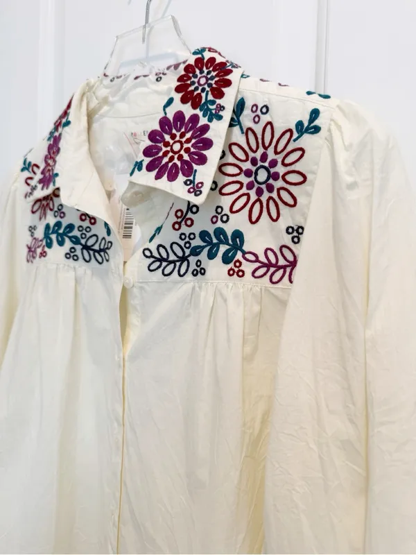 NWT ROLLER RABBIT Veda Embroidered Noemie Button Down Blouse Ivory size‎ Small - Image 9