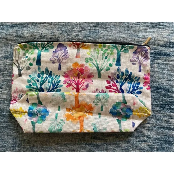 Rainbow Watercolor Trees Cotton Canvas Small Makeup Bag Travel Toiletry Pouch - Image 2