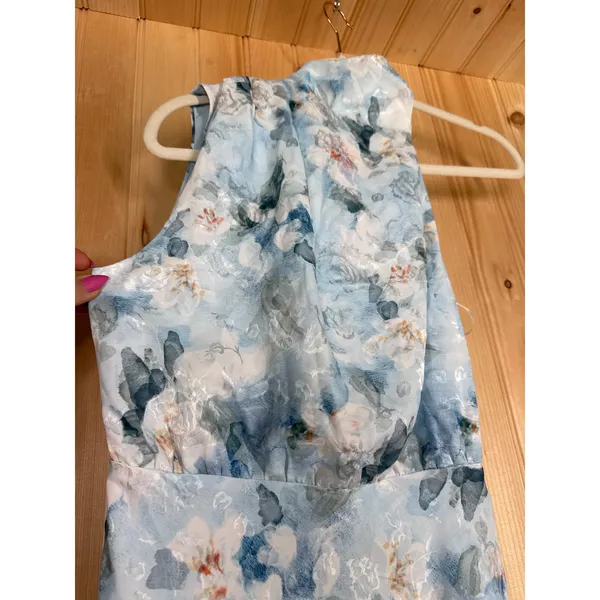 NWT Lulus Distinctive Charm Blue Floral Satin Asymmetrical Midi Dress Party XS - Image 5