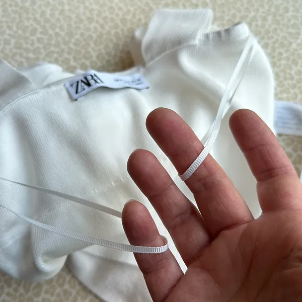 Zara White Tiered Square Neck Cropped Sweater Top - Image 10