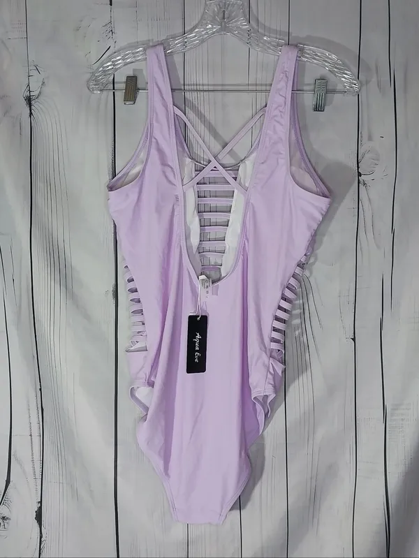 Aqua Eve Lattice Front Lilac One-Piece Y2K Style Swimsuit - Image 5
