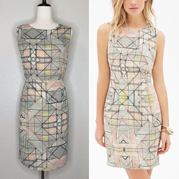 Forever 21 Geometric Print Sheath Dress, Sz Large - Image 2