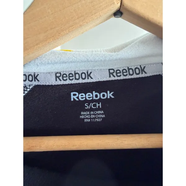 Reebok‎ Womens Striped Running Hoodie Black Grey Scuba Pullover Thumbholes Small - Image 3