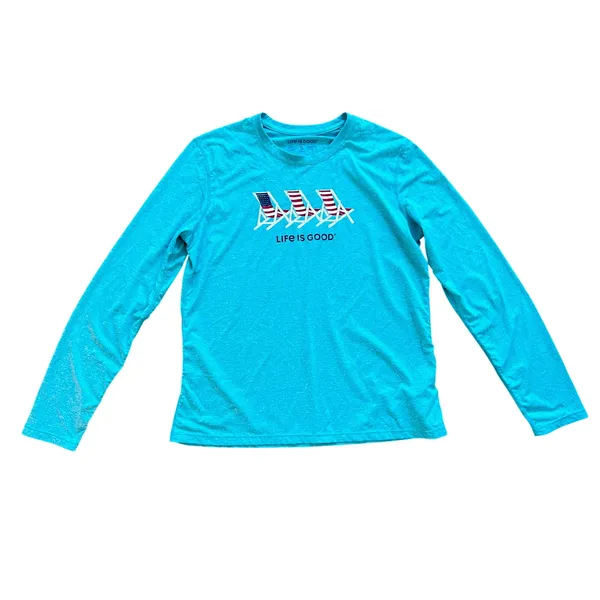 Life is Good Long Sleeve Performance Shirt‎ Beach Chair Americana Flag Small - Image 2