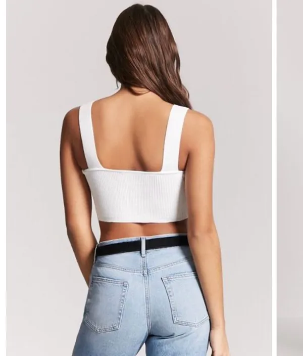 Forever21 White Zip Up Crop Top - Image 5
