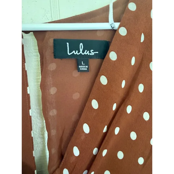 Lulus Rust Brown Polka Dot Long Sleeve Ruffle Mini Dress NWT - Image 3