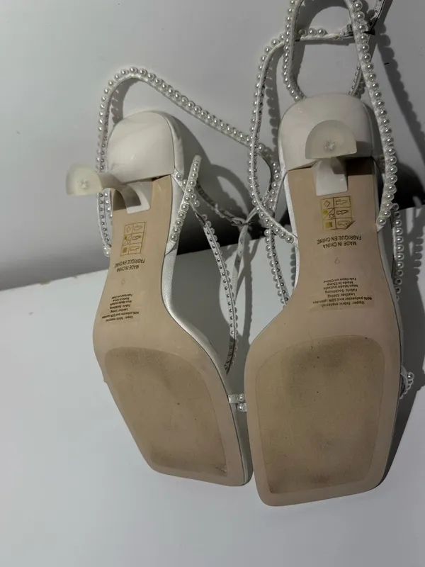 NWOT Free People Jeffrey Campbell White Pearl-Strap Kitten Heel Sandals - Image 11