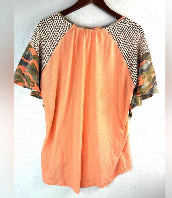 Umgee S Mixed Media Ruffle Vibrant Orange Women's Top - Image 3