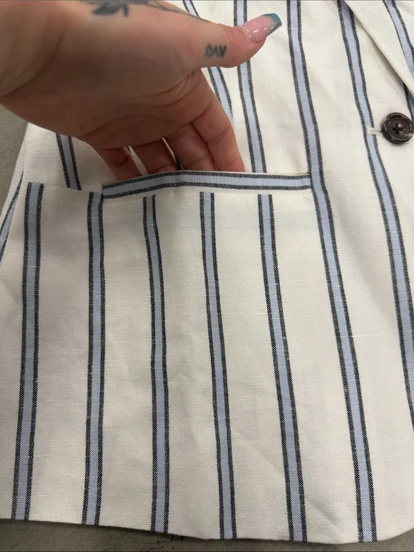 A New Day Blue & white White Linen Pinstripe Blazer - Image 6