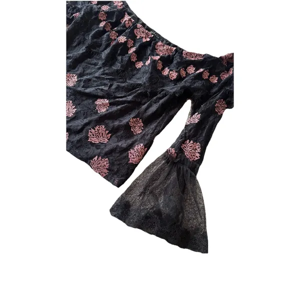 Adiva Womens Black‎ Pink Floral Lace Whimsigoth Witchy Off Shoulder Top Size Xl - Image 2