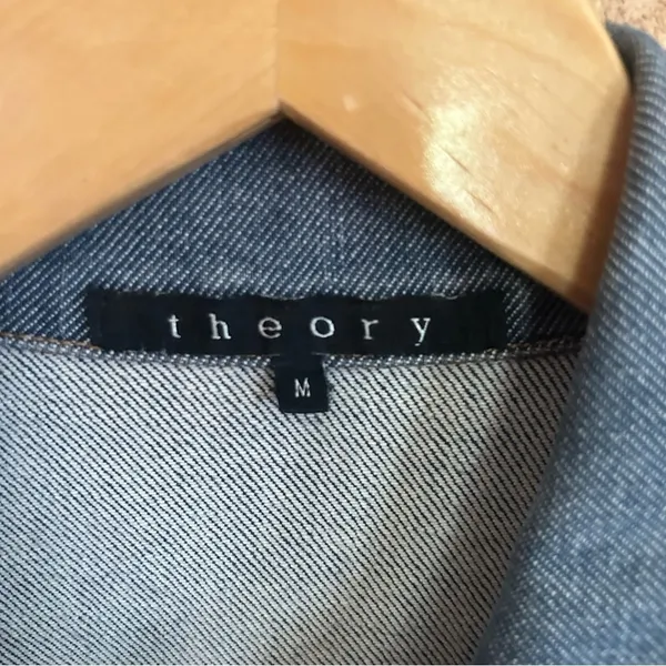 Theory Blue Denim Crop Long Sleeve Button Up Button Cuff Jacket Size Medium - Image 2