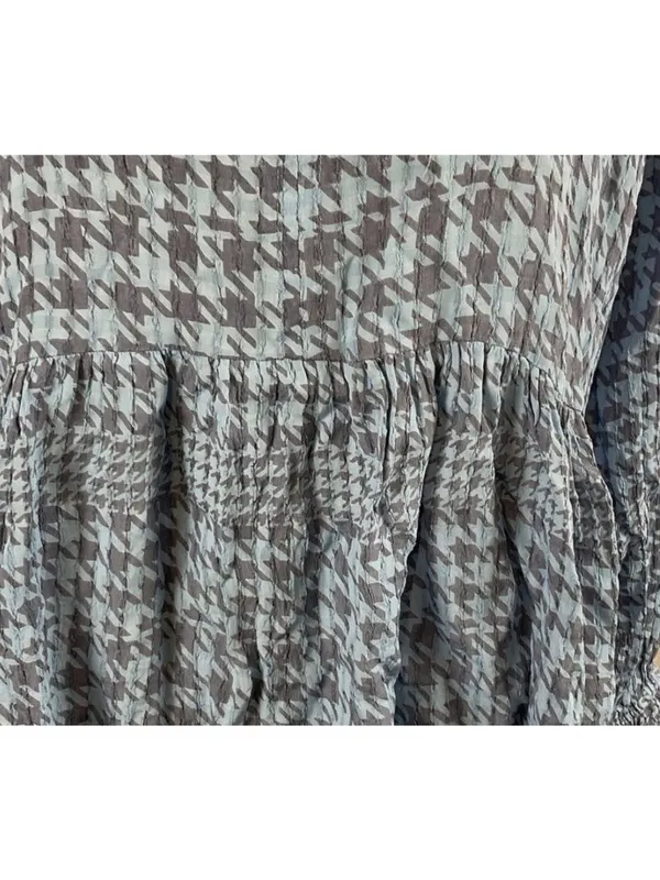 Roller Rabbit Top M Blue Gray Muted Houndstooth Print Tie Detail Long Sleeve - Image 7