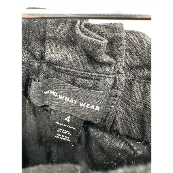 Who What Wear Womens Black Linen Blend Wide Leg Cropped Paperbag Pants‎ Size 4 - Image 5