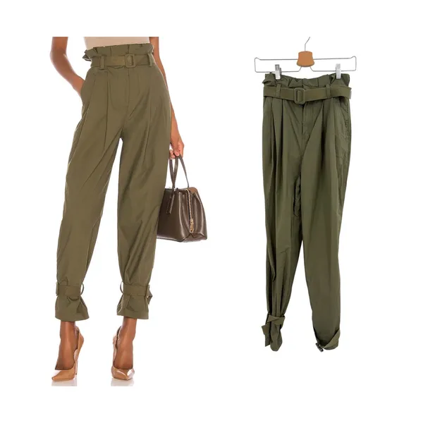 L'Academie The Virgil Pant Olive Green Paperbag Belted Utility Pants Size XS - Image 2