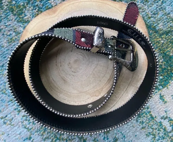 Vintage Elite western cowgirl fabric beaded belt, size medium - Image 3