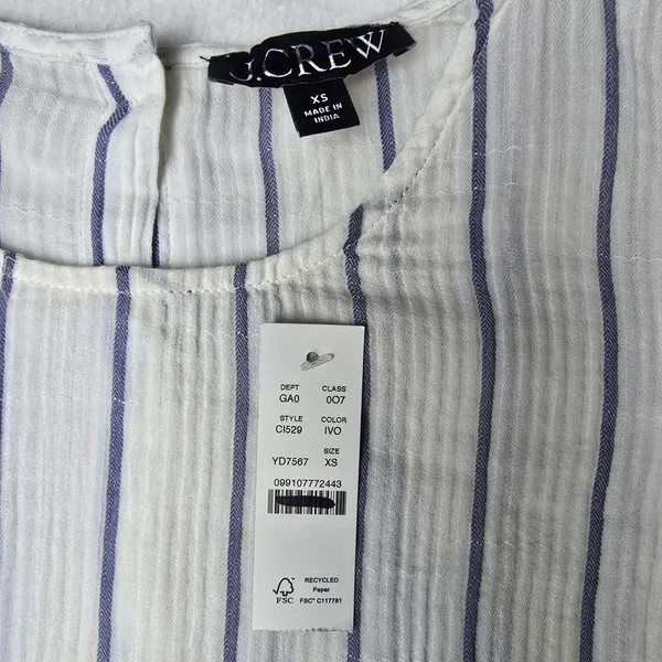J. Crew NWT Women's Puff‎ Sleeve Top in Sheer Gauze White Striped Size XS - Image 3